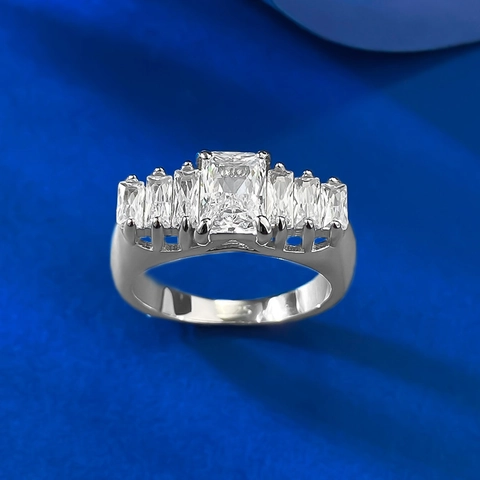 Luxury 925 Sterling Silver Emerald Cut Rhinestone Ring For Women Vintage Art Deco Style Geometric Fashion Jewelry Finger Ring