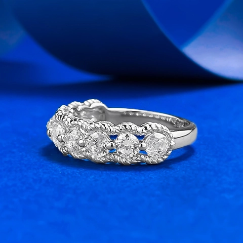 925 Sterling Zilveren Eternity Ring Voor Dames Witte Strass Pave Band Gedraaid Touw Rand Elegante Sieraden Cadeau