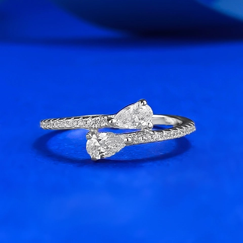 S925 Sterlingsilber Doppelter Birnenform Wassertropfen Offener Ring Für Damen Eleganter Strass Inkrustierter Bypass Ring Modeschmuck
