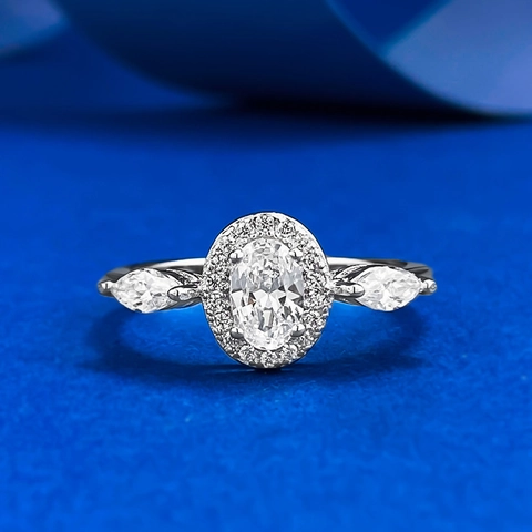 925 Sterlingsilber Oval Halo Ring Für Damen Strass Eingelegt Marquise Seitenstein Elegant Hochzeit Party Finger Schmuck