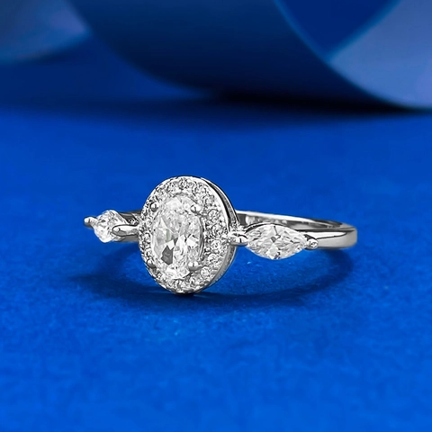 925 Sterlingsilber Oval Halo Ring Für Damen Strass Eingelegt Marquise Seitenstein Elegant Hochzeit Party Finger Schmuck
