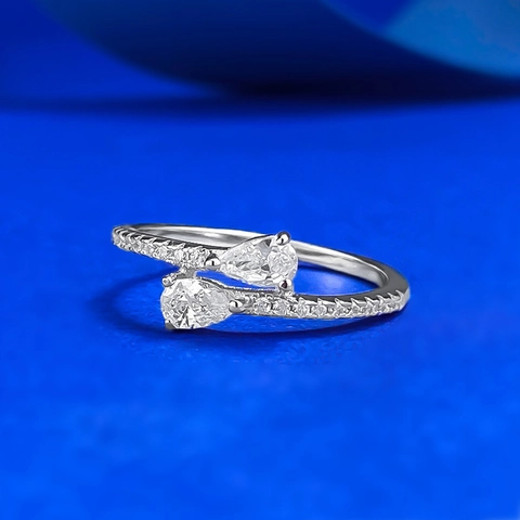 S925 Sterlingsilber Doppelter Birnenform Wassertropfen Offener Ring Für Damen Eleganter Strass Inkrustierter Bypass Ring Modeschmuck