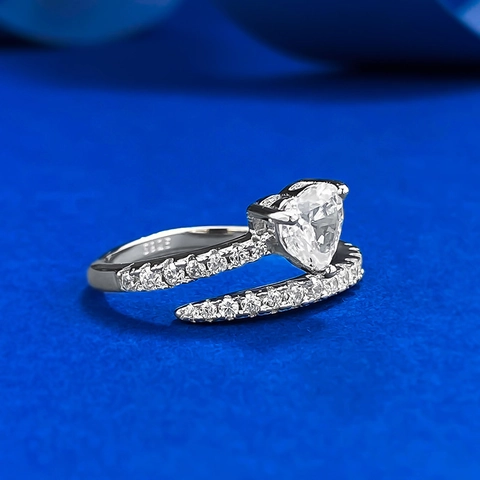 S925 Sterling Silver Heart Shape Open Ring For Women Adjustable Fashion Jewelry Elegant Finger Ring Rhinestone Inlaid Gift