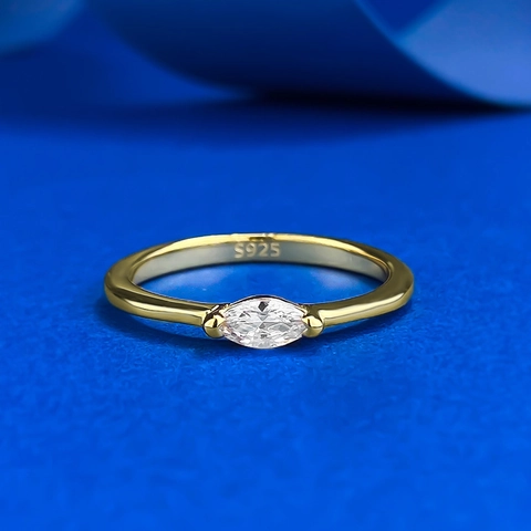 925 Sterlingsilber Minimalistischer Ring Mit Marquise-Schliff Strass Für Damen Vergoldeter Geometrischer Fashion Eleganter Fingerring Schmuck