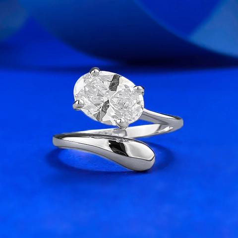 Minimalist 925 Sterling Silver Open Ring For Women Adjustable Oval Rhinestone Twist Finger Ring Fashion Jewelry Gift