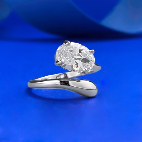 Minimalist 925 Sterling Silver Open Ring For Women Adjustable Oval Rhinestone Twist Finger Ring Fashion Jewelry Gift