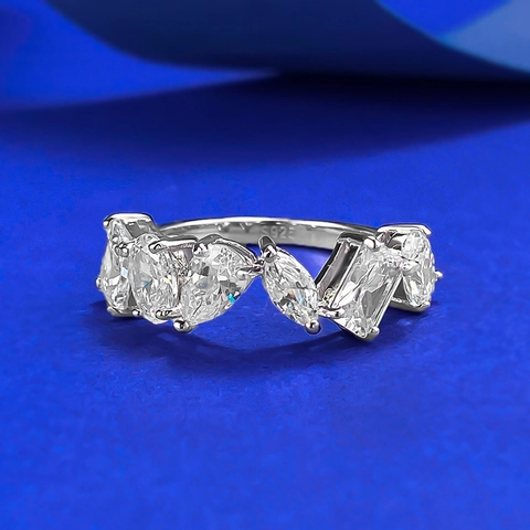 925 Sterling Zilver Onregelmatige Rij Ring Voor Vrouwen Sprankelende Strass Multi Vorm Geometrische Bruiloft Sieraden