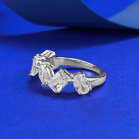 925 Sterling Zilver Onregelmatige Rij Ring Voor Vrouwen Sprankelende Strass Multi Vorm Geometrische Bruiloft Sieraden