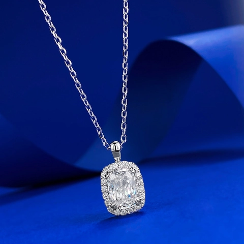 925 Sterlingsilber Kissen Schliff Strass Halo Anhänger Halskette Für Damen Mode Täglich Schmuck Leichter Luxus Kette