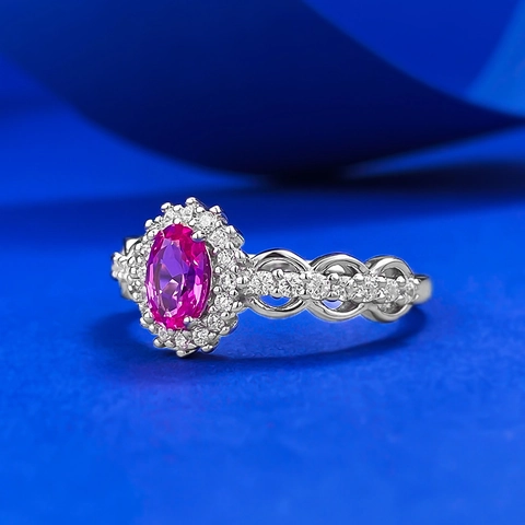925 Sterlingsilber Ovaler Rosa Synthetischer Edelstein Ring Für Damen Luxus Hohl Halo Strass Vintage Hochzeit Mode Schmuck