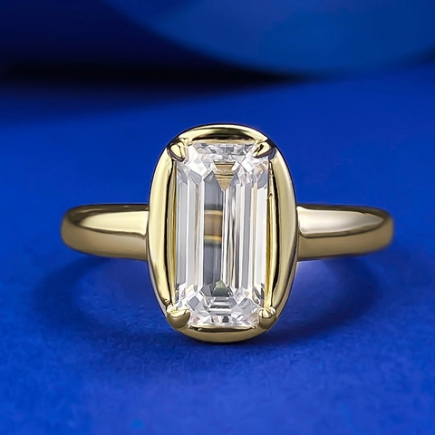 925 Sterling Silver Emerald Cut Rhinestone Ring For Women Gold Plated Rectangular Geometric Fashion Jewelry Finger Ring