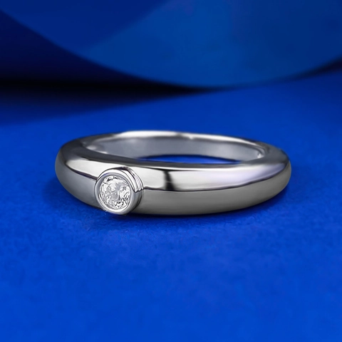 Minimalist 925 Sterling Silver Solitaire Ring Women Round Bezel Set Rhinestone Engagement Wedding Ring Fashion Jewelry