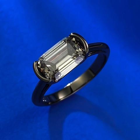 Anillo de Plata de Ley 925 Circonia Negra Corte Asher Vintage Minimalista Geométrico Rectángulo Anillo para Mujer Joyería