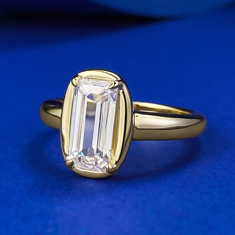 925 Sterling Silver Emerald Cut Rhinestone Ring For Women Gold Plated Rectangular Geometric Fashion Jewelry Finger Ring