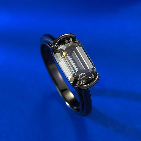 Anillo de Plata de Ley 925 Circonia Negra Corte Asher Vintage Minimalista Geométrico Rectángulo Anillo para Mujer Joyería
