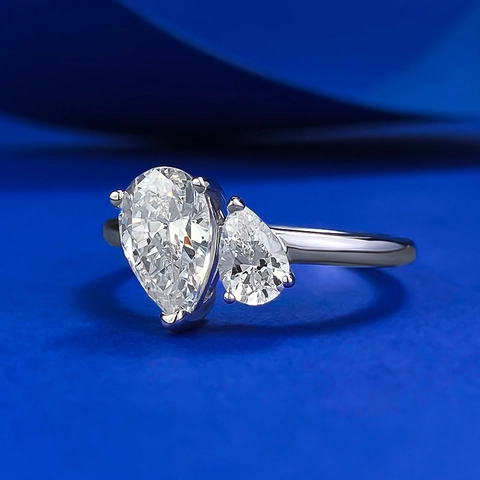 Double Pear Cut Rhinestone Ring 925 Sterling Silver Toi Et Moi Design Elegant Wedding Engagement Jewelry For Women Finger Ring