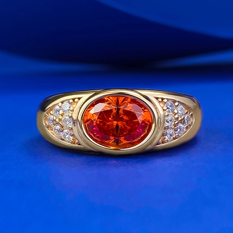 Bague en Argent Sterling 925 Orange Crépuscule Ovale Strass pour Femme Plaqué Or Géométrique Bijoux de Mode Cadeau
