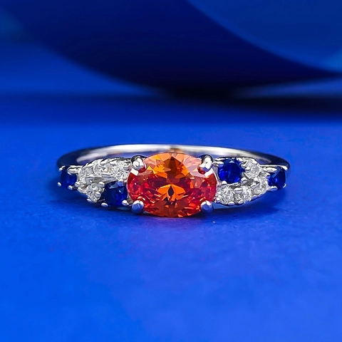 925 Sterling Zilver Ovaal Rood Blauw Oranje Edelsteen Strass Ring Voor Dames Frans Romantisch Vintage Luxueus Bruiloft Feest Sieraden Ring
