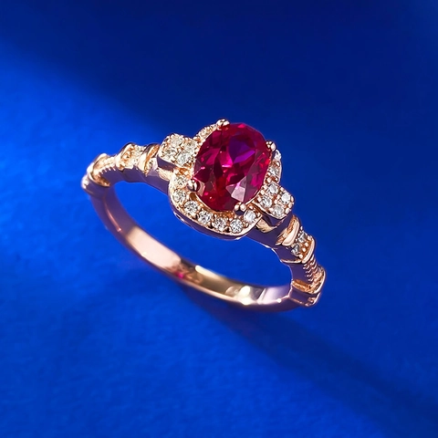 Bague de Luxe en Argent Sterling 925 Avec Halo de Strass Rouge Ovale Bague Vintage Géométrique pour Femme Bijoux de Fête
