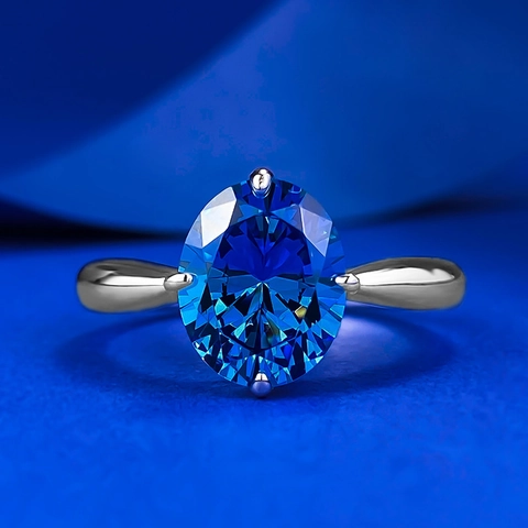 Luxuriöser 925 Sterlingsilber Ovaler Königsblauer Strass Ring Für Damen Eleganter Einfacher Verlobung Hochzeit Finger Schmuck