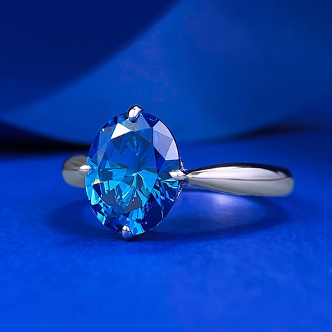 Luxuriöser 925 Sterlingsilber Ovaler Königsblauer Strass Ring Für Damen Eleganter Einfacher Verlobung Hochzeit Finger Schmuck