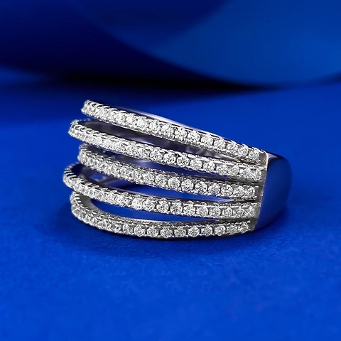 925 Sterling Silver Ring Five Row Multi Layer Wide Band Ring Pavé White Rhinestone Fashion Jewelry For Women Wedding Party
