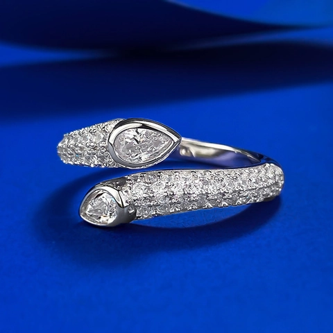 Luxus 925 Sterlingsilber Schlangenförmiger Offener Ring Für Damen Eleganter Bypass Serpent Ring Mit Birnenschliff Strass Schmuck Geschenk