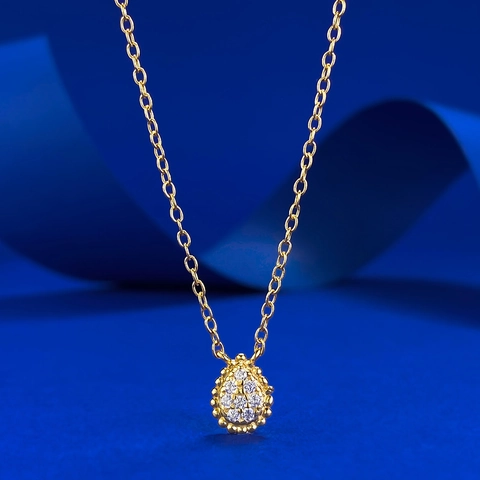 925 Sterlingsilber Vergoldet Tränenform Anhänger Halskette Für Damen Vintage Pavé Strass Perlenrand Schmuck