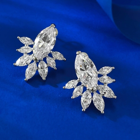 925 Sterlingsilber Marquise Schliff Strass Ohrstecker Für Damen Elegant Fächerform Blume Geometrisch Modeschmuck