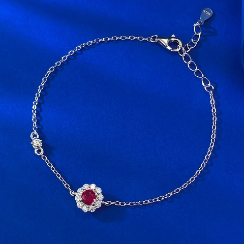 925 Sterlingsilber Roter Stein Blumen Armband Für Damen Eleganter Strass Eingelegte Verstellbare Kette Feiner Schmuck Geschenk