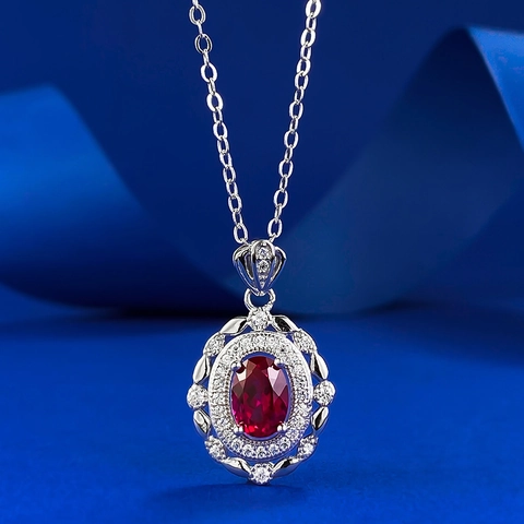 Collana con Ciondolo in Pietre Preziose Ovali in Argento Sterling 925 per Donna Stile Palazzo Retrò con Strass Gioielli alla Moda