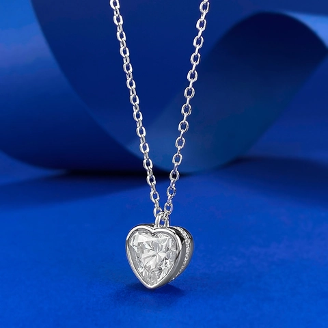 925 Sterling Silver Heart Pendant Necklace Shiny Rhinestone Inlaid Heart Shaped Charm Fashion Jewelry For Women Gift