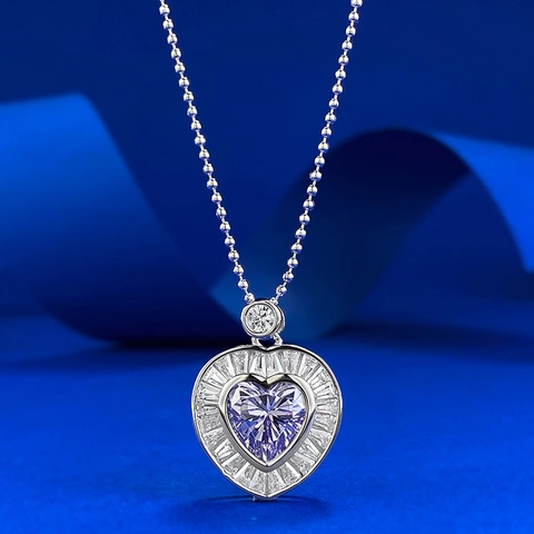 Elegante Collana Con Ciondolo a Cuore Viola in Argento Sterling 925 per Donna Gioielli Halo Con Strass Intarsiati Regalo