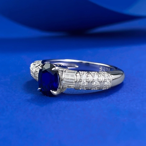 925 Sterling Zilver Koningsblauw Oval Ring Met Strass Luxe Elegante Sieraden Voor Vrouwen Mode Feest Accessoires