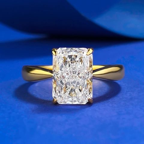 Luxury 925 Sterling Silver Rectangle Ice Flower Cut Rhinestone Ring For Women Gold Plated Geometric Four Prong Bridal Engagement Ring