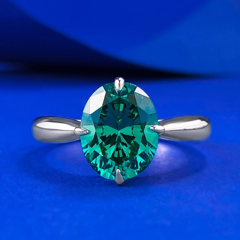 925 Sterling Silver Simple Oval Emerald Green Rhinestone Engagement Ring For Women Elegant Commute Fashion Jewelry Finger Ring