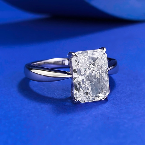 925 Sterling Silver Radiant Cut Ring For Women Large Rhinestone Solitaire Engagement Ring Minimalist Fashion Jewelry Gift