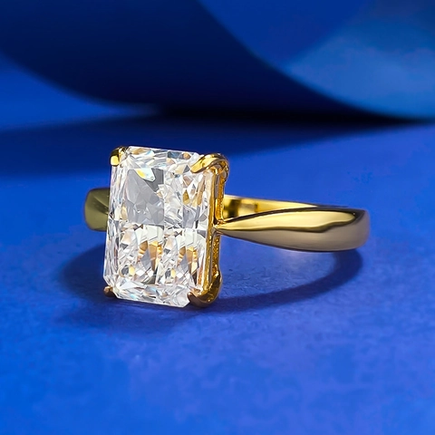 Luxury 925 Sterling Silver Rectangle Ice Flower Cut Rhinestone Ring For Women Gold Plated Geometric Four Prong Bridal Engagement Ring
