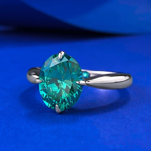 925 Sterling Silver Simple Oval Emerald Green Rhinestone Engagement Ring For Women Elegant Commute Fashion Jewelry Finger Ring