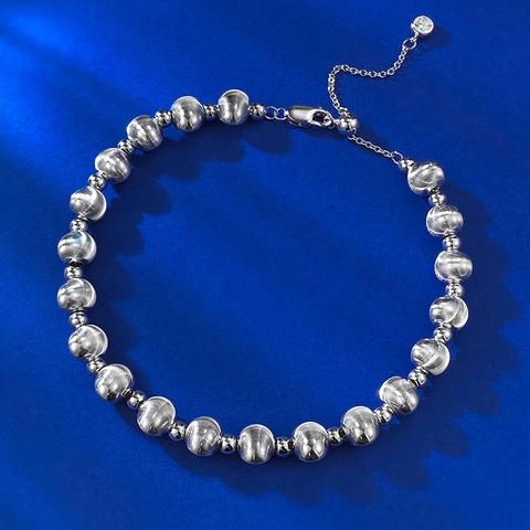 Bracciale S925 Argento Sterling con Perline per Donna Perle Opache Spazzolate Laser Gioielli in Strass Lusso Minimalisti