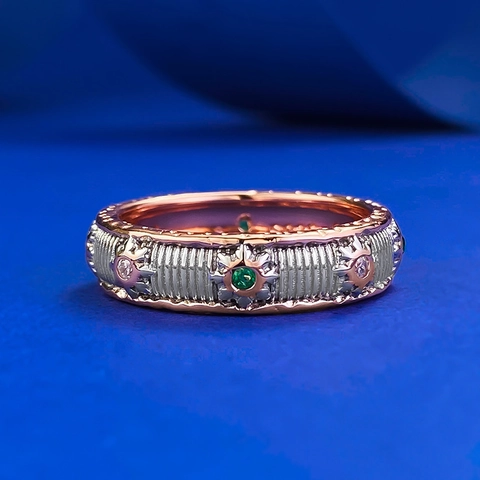 Luxury 925 Sterling Silver Ring For Women Italian Style Brushed Stripe Two Tone Gold Silver Inlaid Rhinestone Retro Fashion Jewelry Ring
