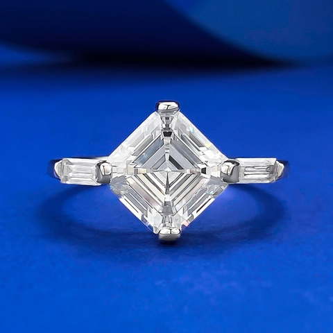 Luxury 925 Sterling Silver Asscher Cut Three Stone Ring For Women Elegant Rhinestone Engagement Wedding Jewelry Finger Ring Gift