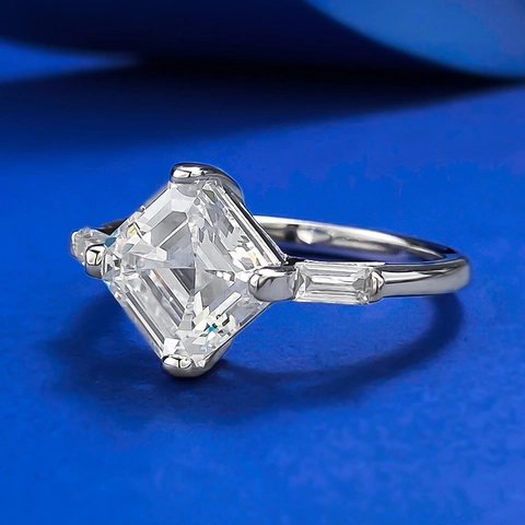 Luxury 925 Sterling Silver Asscher Cut Three Stone Ring For Women Elegant Rhinestone Engagement Wedding Jewelry Finger Ring Gift