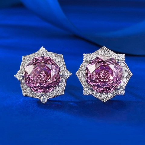 Orecchini a Bottone in Argento Sterling 925 con Pietra Viola Millennium Cut Halo Floreale Strass Orecchini per Donna Gioielli