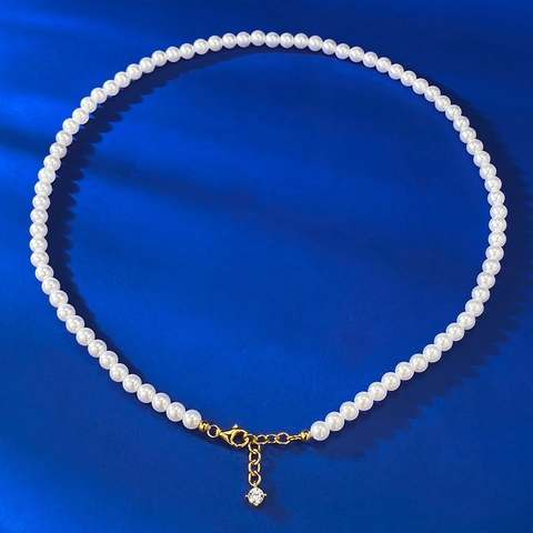 Collana di Perle in Argento Sterling 925 per Donna Minimalista Francese Perla Artificiale Bianca Pendente in Strass Gioielli Regalo