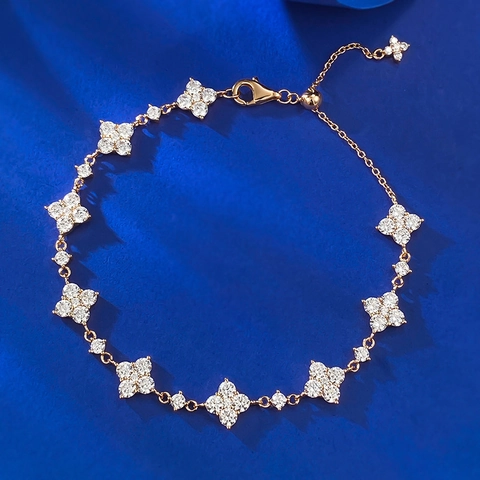925 Sterling Silver Four Leaf Clover Flower Bracelet For Women Sparkling Rhinestone Inlaid Adjustable Chain Elegant Fashion Jewelry Gift