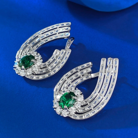 Luxus S925 Sterlingsilber Grüne Strass Ohrringe Für Damen Elegante Abendessen Party U-Förmige Eingelegte Wassertropfen Schmuck Geschenk