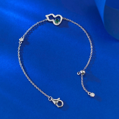 Bracciale Wu Lou in Argento Sterling 925 per Donna Elegante Pietra Verde con Strass Intarsiati Catena Regolabile Gioielli