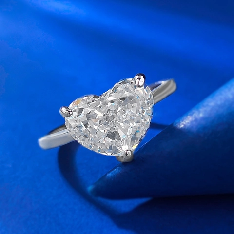 925 Sterling Silver Heart Shaped Rhinestone Ring For Women Sparkling Heart Cut Engagement Finger Ring Dainty Fashion Jewelry