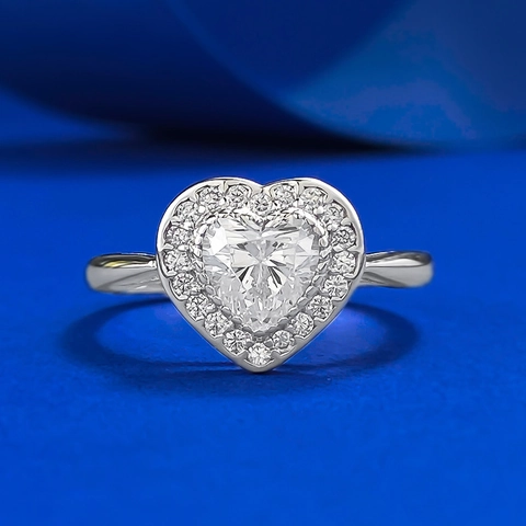 Élégante Bague en Argent Sterling 925 en Forme de Cœur avec Strass Blancs pour Femmes Mode Halo Pave Cœur Bijoux Cadeau